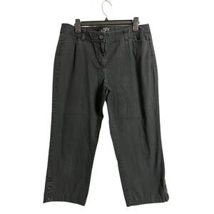 Ann Taylor LOFT Original Crop Pants Womens 10 Black Twill Button Hem Casual